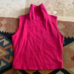 Crop top turtle neck cotton spandex top casual basic top sleeveless hot pink
